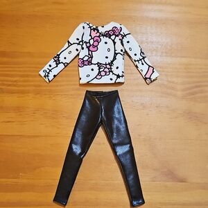 2 Piece Hello Kitty Doll Outfit with Black Leggings for Curvy Barbie